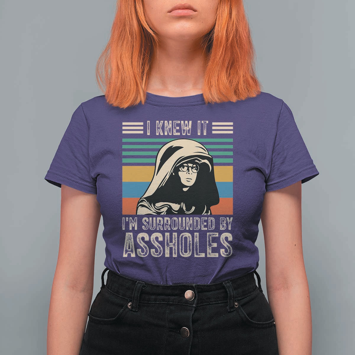 Funny I Knew It Im Surrounded by Axxholes Sci-fi Parody T Shirt For Women Retro Sunset Space Vintage 1980s Movie Quote Inspo Meme