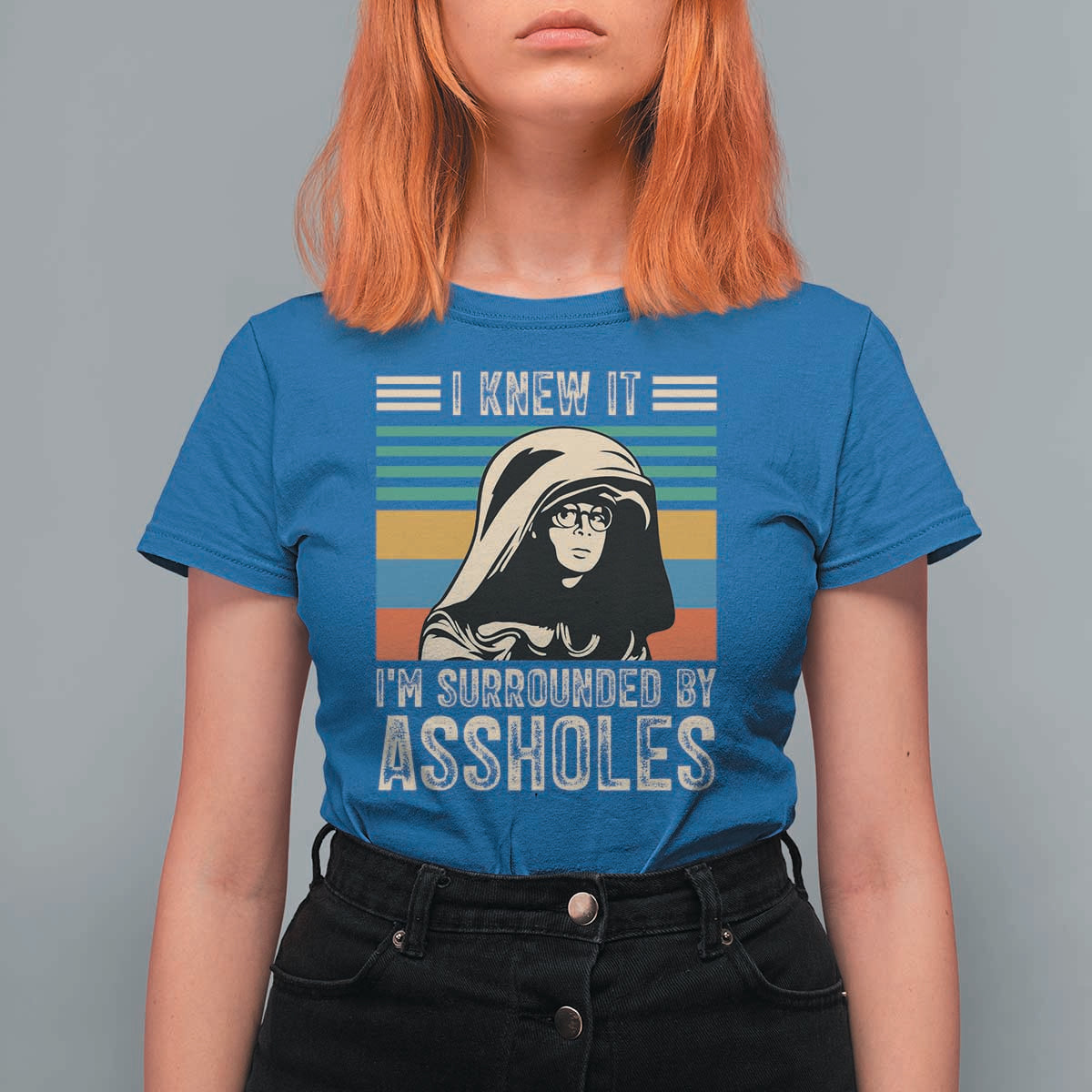 Funny I Knew It Im Surrounded by Axxholes Sci-fi Parody T Shirt For Women Retro Sunset Space Vintage 1980s Movie Quote Inspo Meme