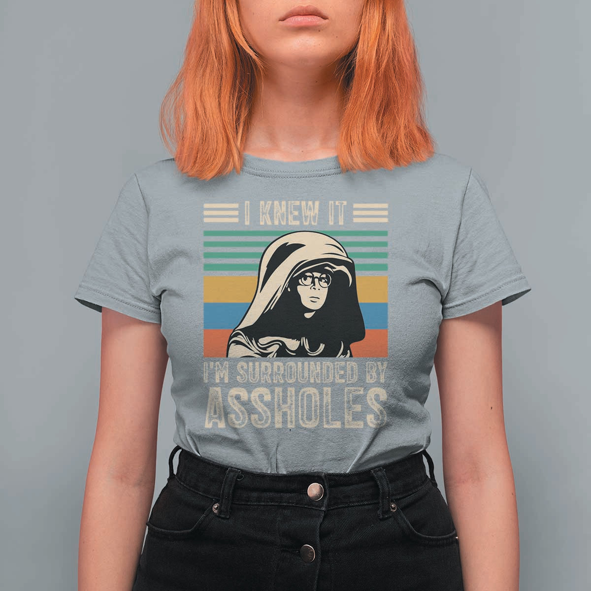 Funny I Knew It Im Surrounded by Axxholes Sci-fi Parody T Shirt For Women Retro Sunset Space Vintage 1980s Movie Quote Inspo Meme