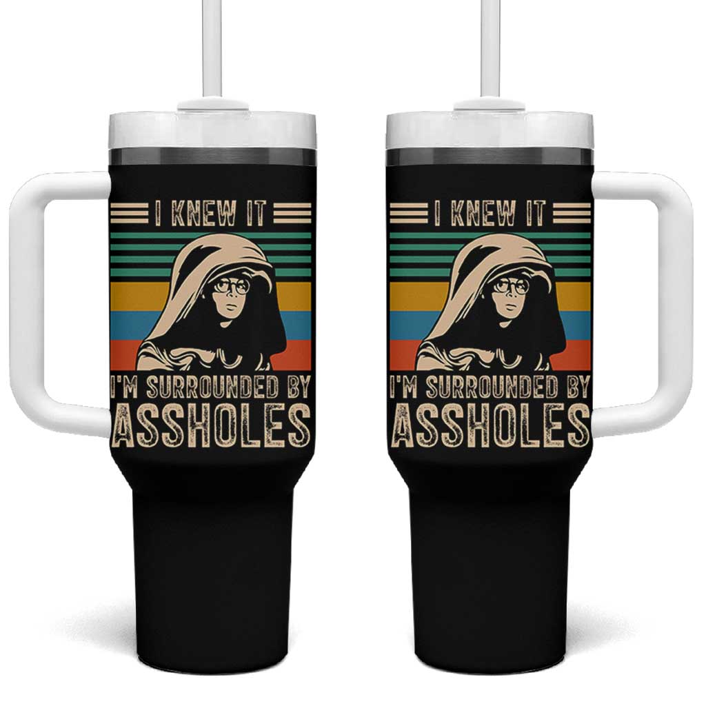 Funny I Knew It Im Surrounded by Axxholes Sci-fi Parody Tumbler With Handle Retro Sunset Space Vintage 1980s Movie Quote Inspo Meme