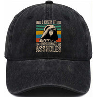 Funny I Knew It Im Surrounded by Axxholes Sci-fi Parody Washed Cotton Baseball Cap Retro Sunset Space Vintage 1980s Movie Quote Inspo Meme