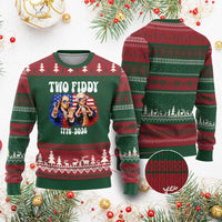 Two Fiddy Founding Fathers 1776 to 2026 Ugly Christmas Sweater Funny Benjamin Franklin and George Washington American Flag Semiquincentennial