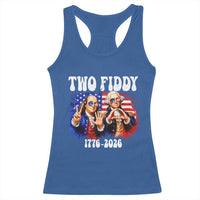 Two Fiddy Founding Fathers 1776 to 2026 Racerback Tank Top Funny Benjamin Franklin and George Washington American Flag Semiquincentennial