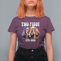 Two Fiddy Founding Fathers 1776 to 2026 T Shirt For Women Funny Benjamin Franklin and George Washington American Flag Semiquincentennial