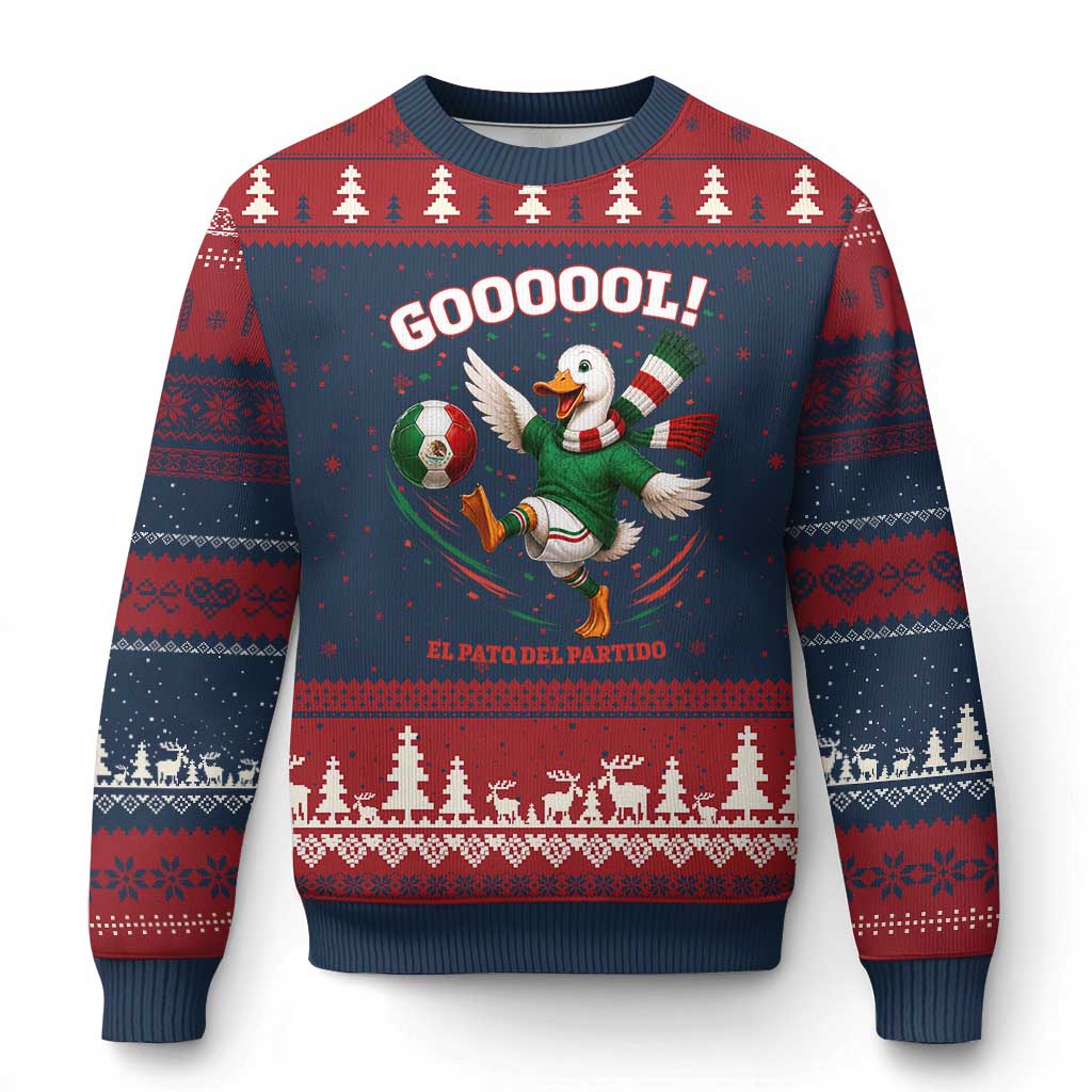 Funny Merlin the Duck Mexico Soccer Supporter Ugly Christmas Sweater El Pato Del Partido Goooool Football Fans