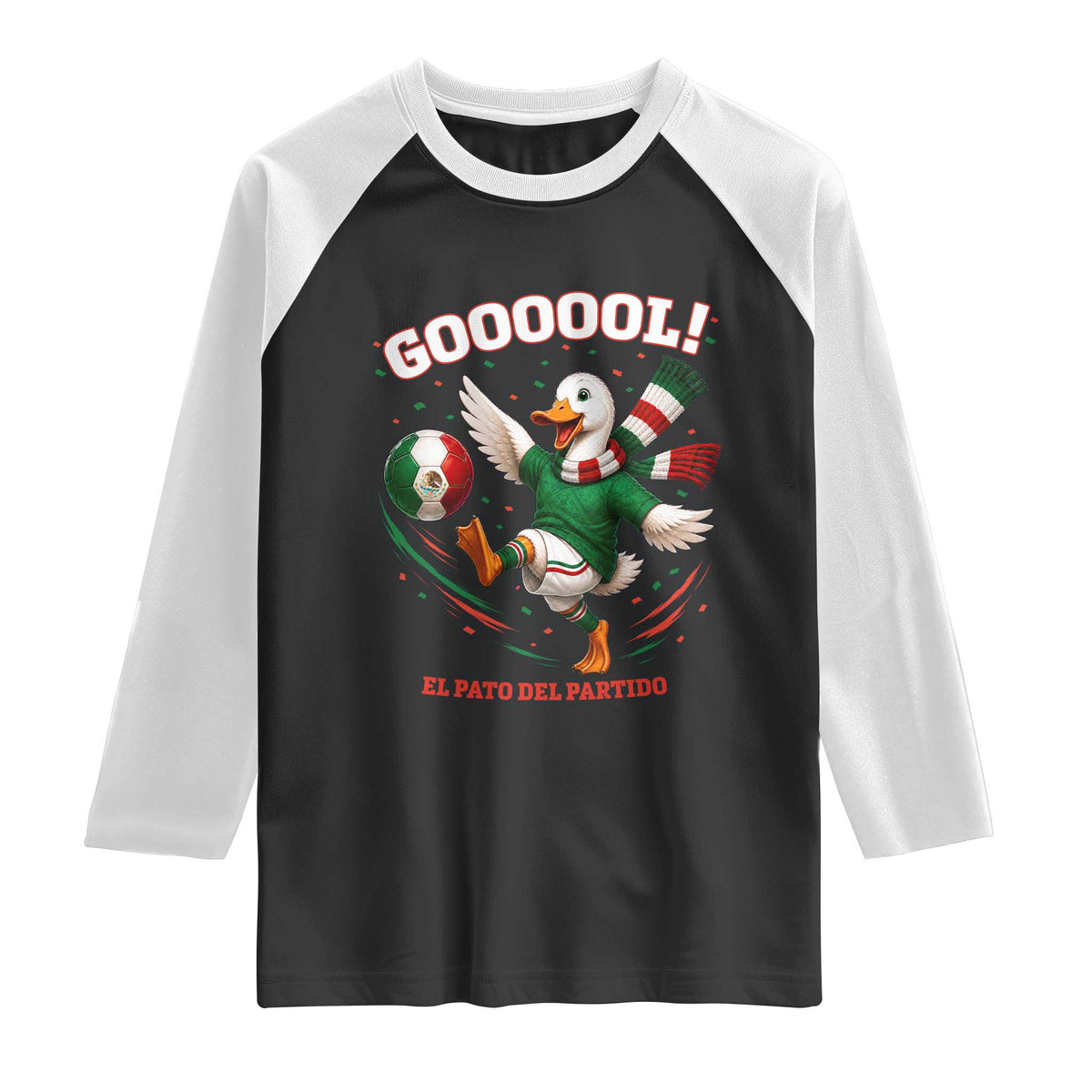 Funny Merlin the Duck Mexico Soccer Supporter Raglan Shirt El Pato Del Partido Goooool Football Fans