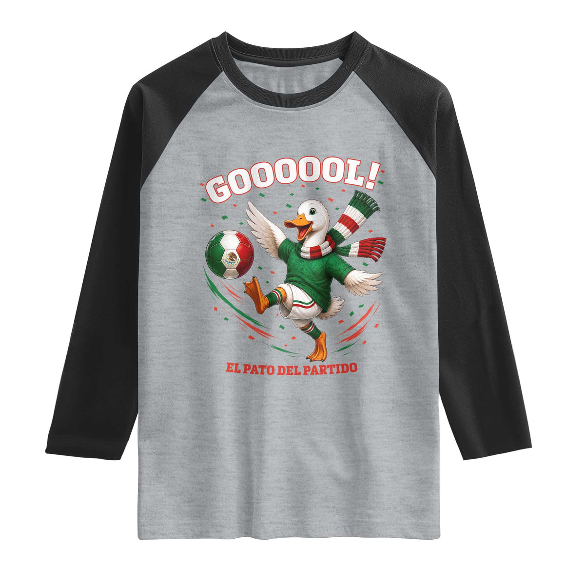 Funny Merlin the Duck Mexico Soccer Supporter Raglan Shirt El Pato Del Partido Goooool Football Fans