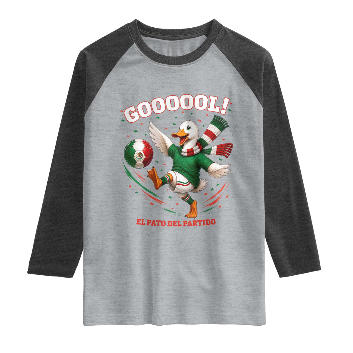 Funny Merlin the Duck Mexico Soccer Supporter Raglan Shirt El Pato Del Partido Goooool Football Fans