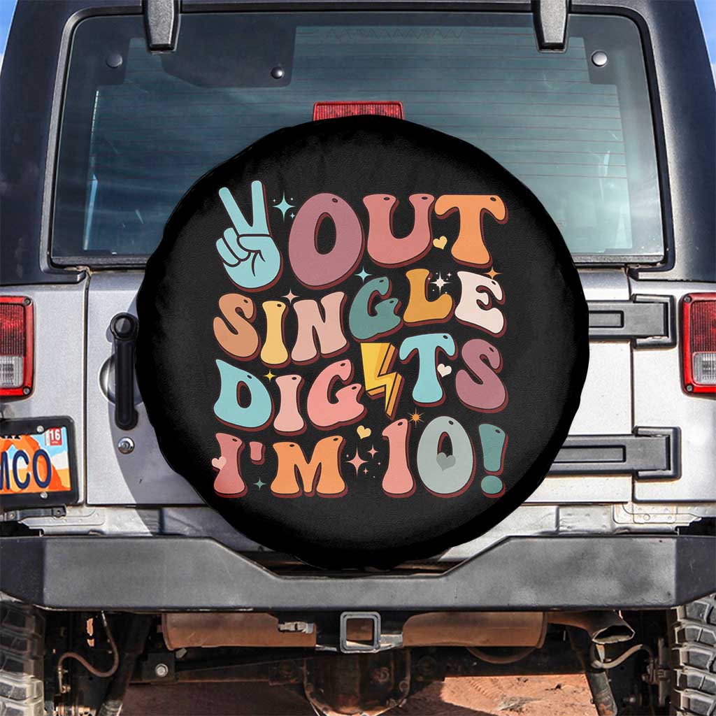 Funny Retro Groovy 10th Birthday Spare Tire Cover Out Single Digits I'm Ten