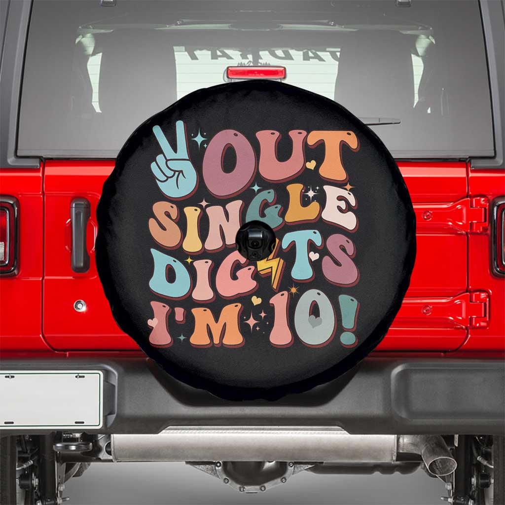 Funny Retro Groovy 10th Birthday Spare Tire Cover Out Single Digits I'm Ten