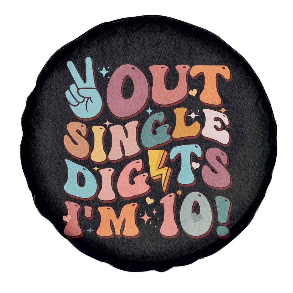 Funny Retro Groovy 10th Birthday Spare Tire Cover Out Single Digits I'm Ten