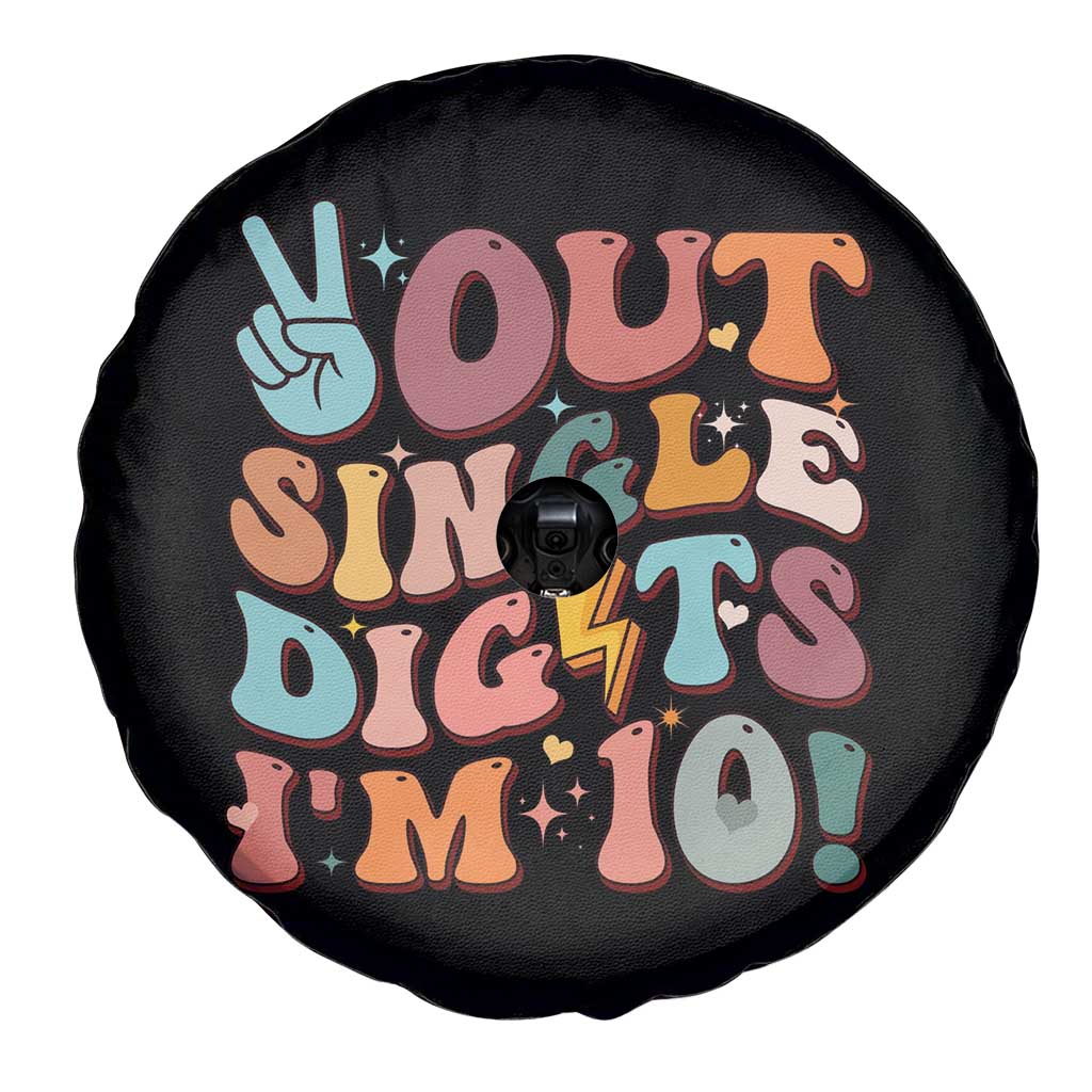 Funny Retro Groovy 10th Birthday Spare Tire Cover Out Single Digits I'm Ten