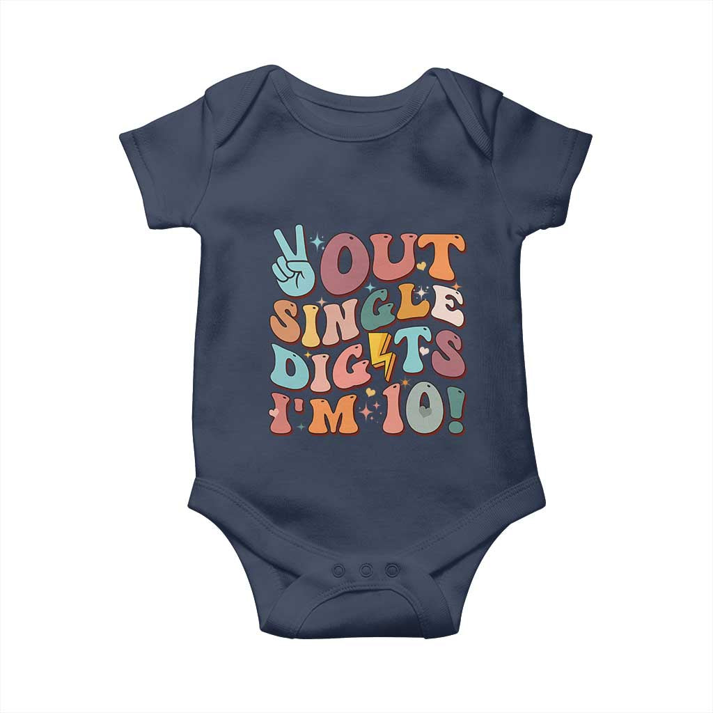 Funny Retro Groovy 10th Birthday Baby Onesie Out Single Digits I'm Ten