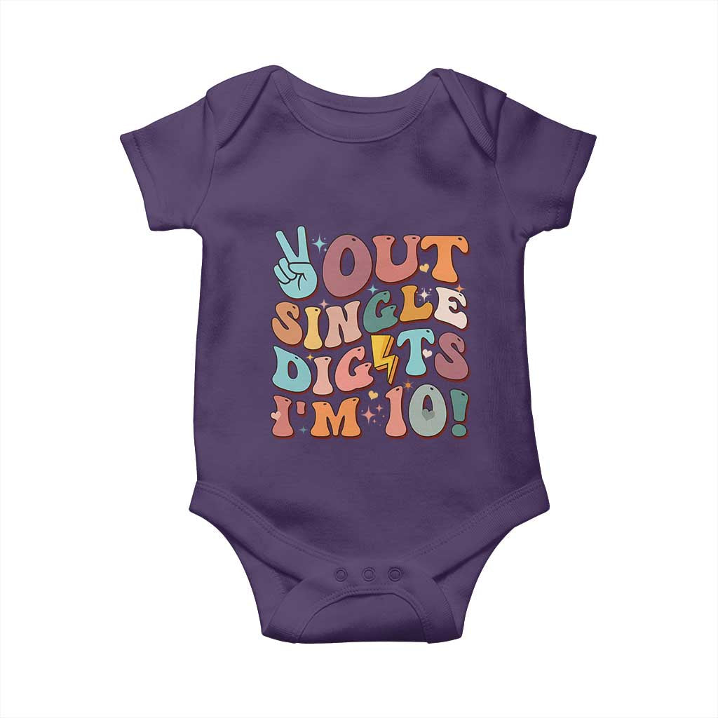 Funny Retro Groovy 10th Birthday Baby Onesie Out Single Digits I'm Ten