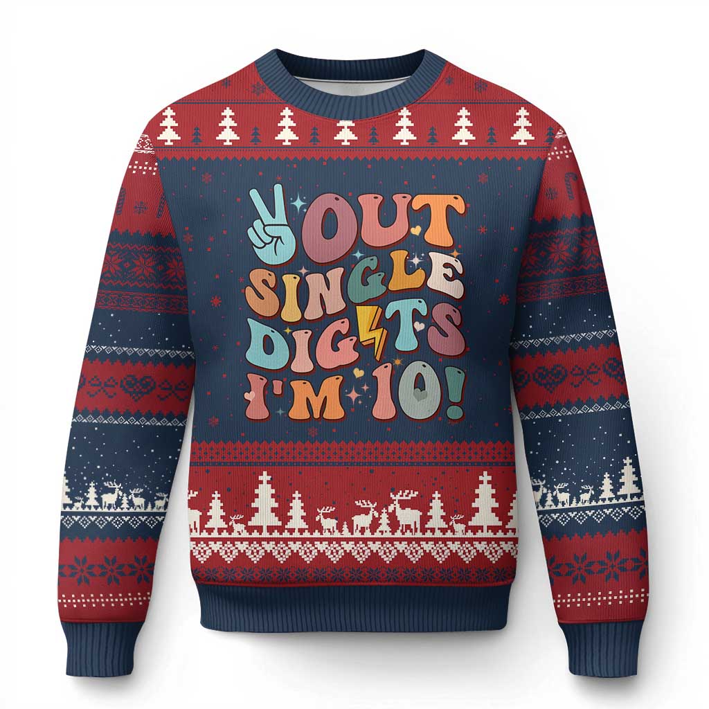 Funny Retro Groovy 10th Birthday Ugly Christmas Sweater Out Single Digits I'm Ten - Wonder Print Shop