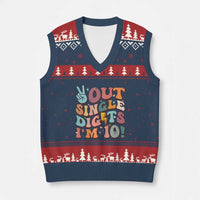 Funny Retro Groovy 10th Birthday V-Neck Knit Sweater Vest Out Single Digits I'm Ten - Wonder Print Shop