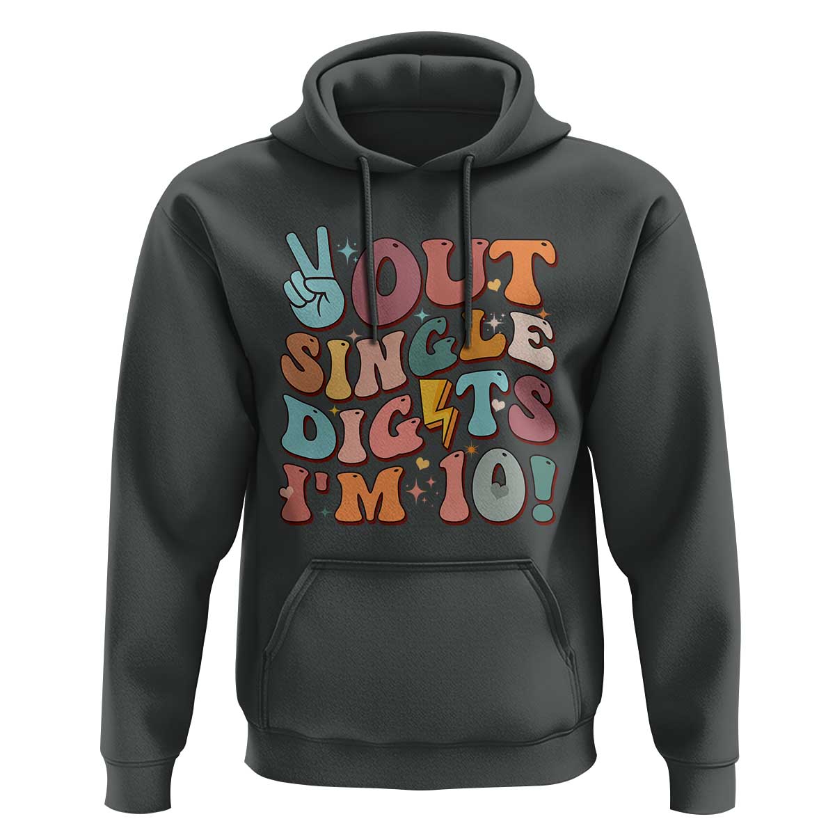 Funny Retro Groovy 10th Birthday Hoodie Out Single Digits I'm Ten