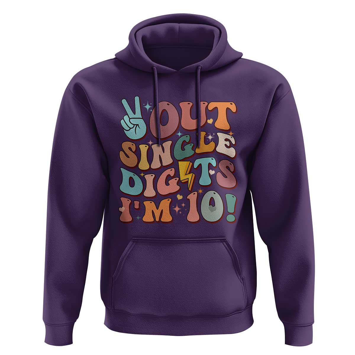 Funny Retro Groovy 10th Birthday Hoodie Out Single Digits I'm Ten