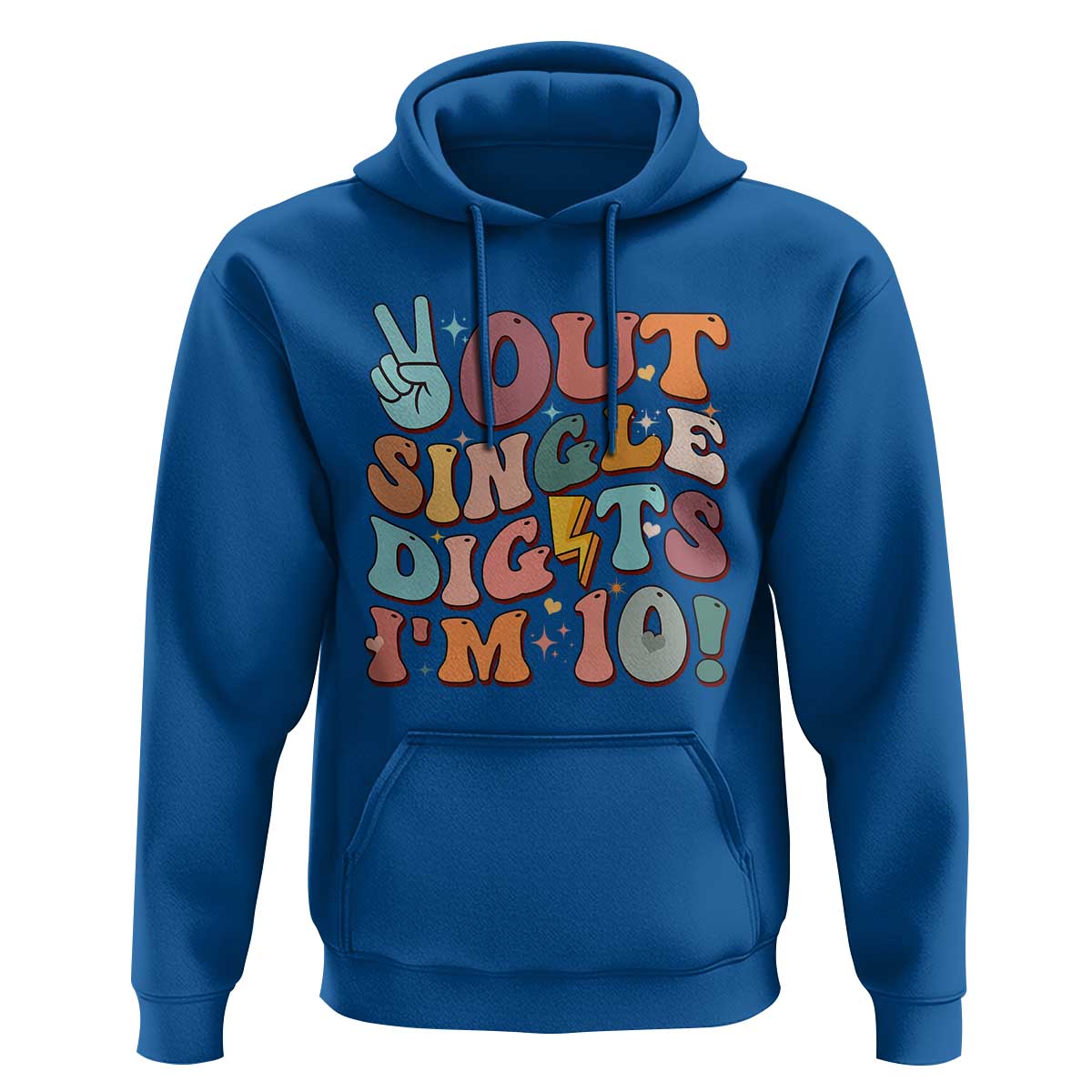 Funny Retro Groovy 10th Birthday Hoodie Out Single Digits I'm Ten