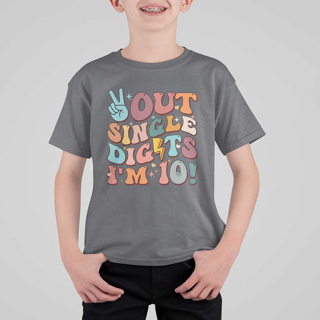 Funny Retro Groovy 10th Birthday T Shirt For Kid Out Single Digits I'm Ten