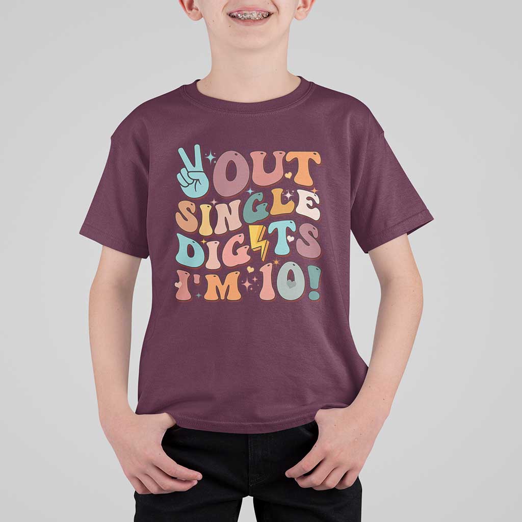 Funny Retro Groovy 10th Birthday T Shirt For Kid Out Single Digits I'm Ten