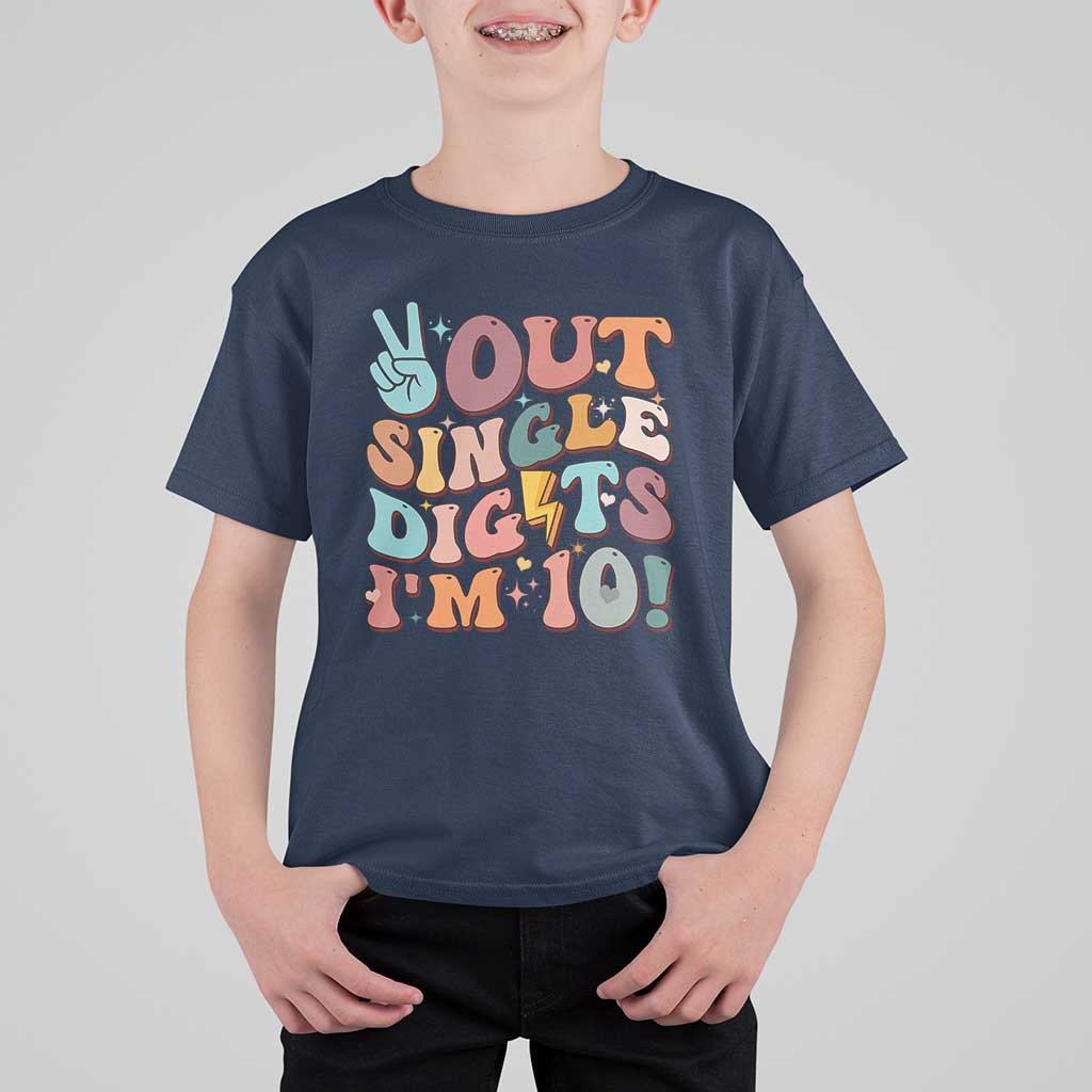 Funny Retro Groovy 10th Birthday T Shirt For Kid Out Single Digits I'm Ten