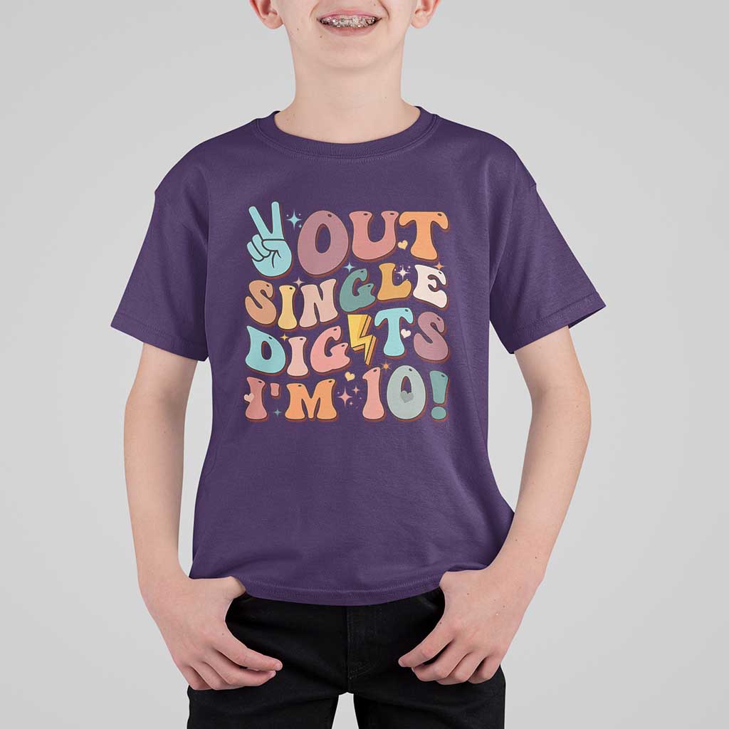 Funny Retro Groovy 10th Birthday T Shirt For Kid Out Single Digits I'm Ten
