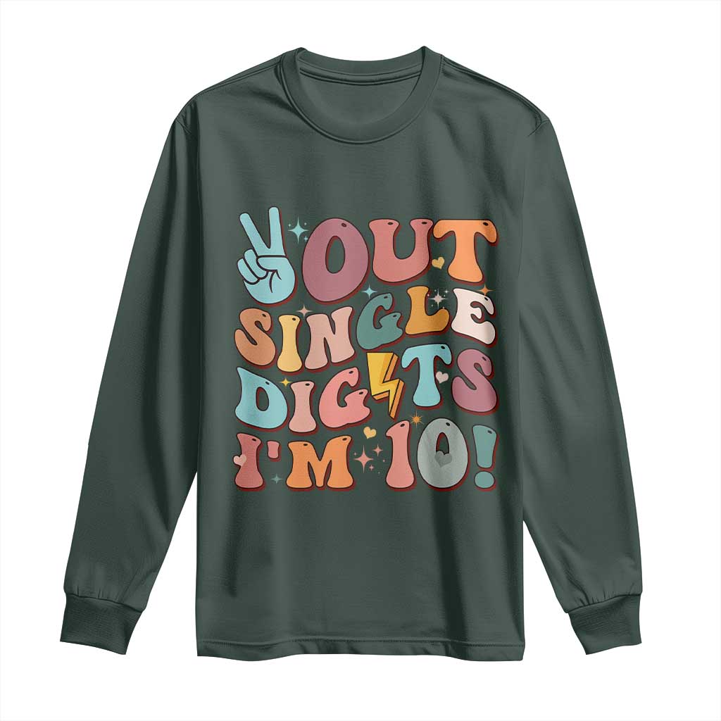 Funny Retro Groovy 10th Birthday Long Sleeve Shirt Out Single Digits I'm Ten