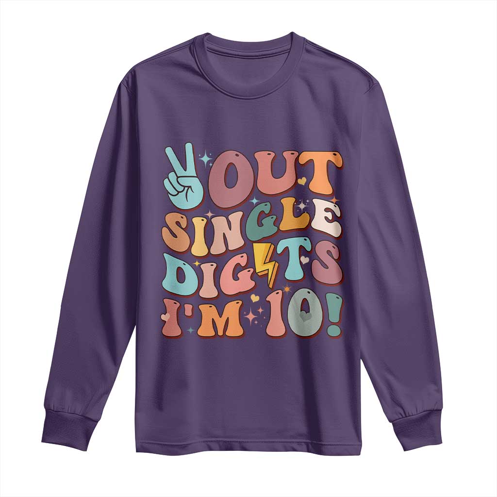 Funny Retro Groovy 10th Birthday Long Sleeve Shirt Out Single Digits I'm Ten