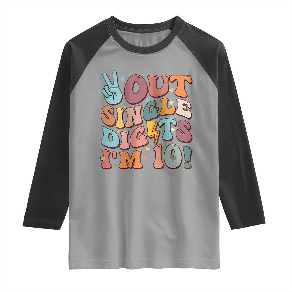 Funny Retro Groovy 10th Birthday Raglan Shirt Out Single Digits I'm Ten