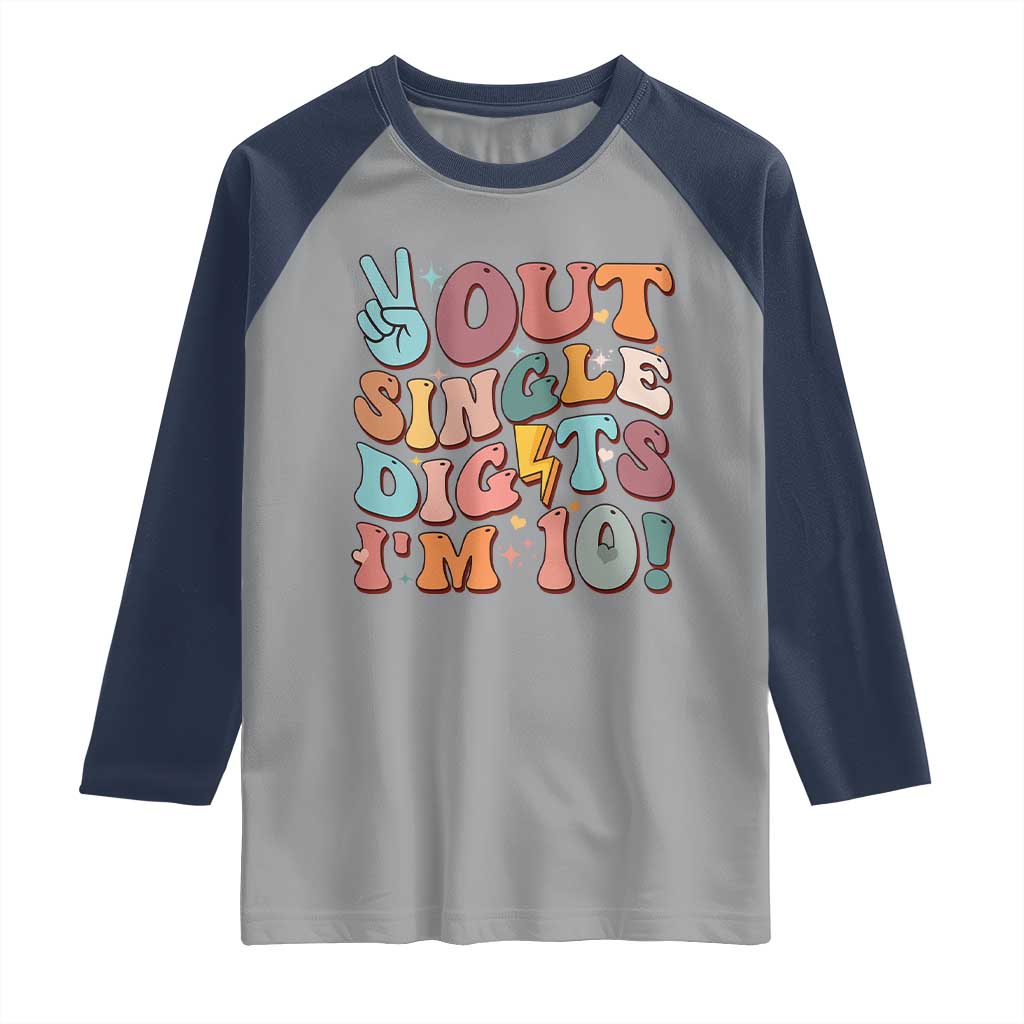 Funny Retro Groovy 10th Birthday Raglan Shirt Out Single Digits I'm Ten