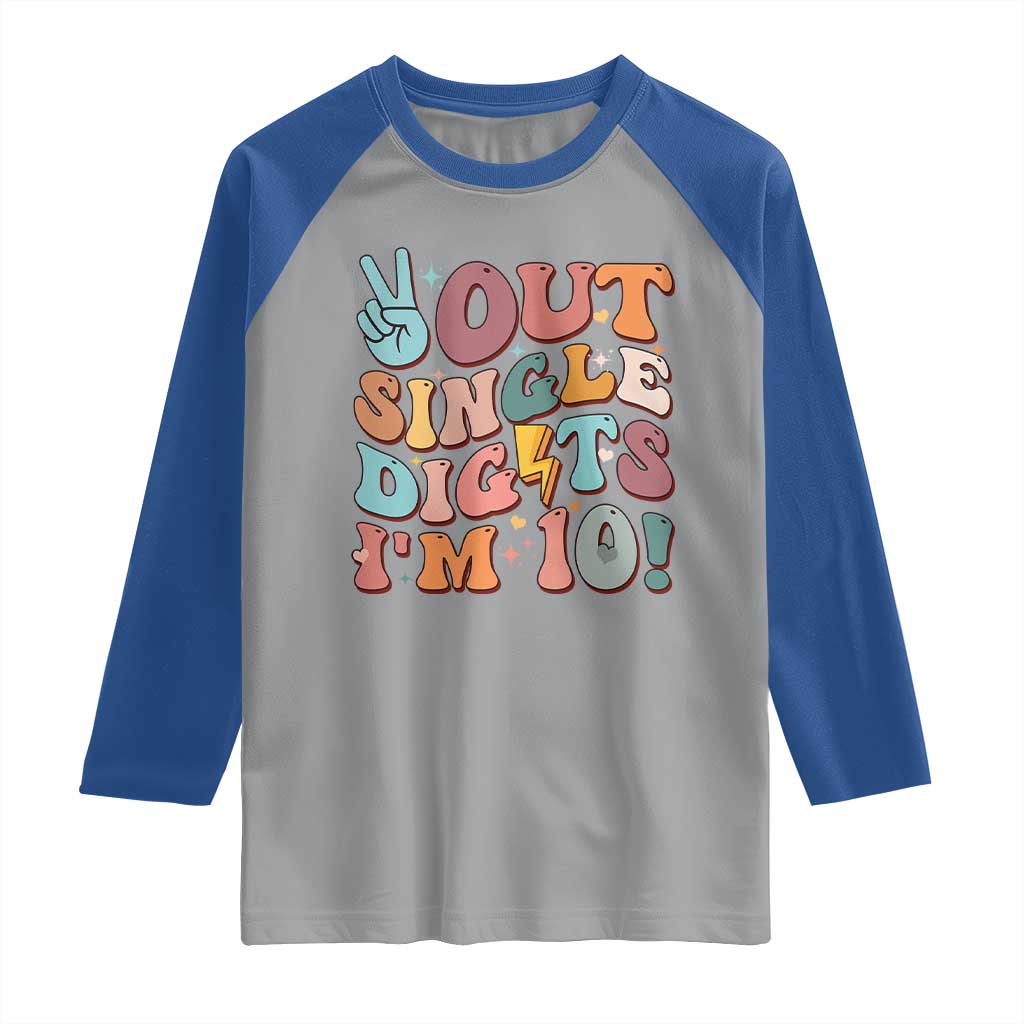 Funny Retro Groovy 10th Birthday Raglan Shirt Out Single Digits I'm Ten