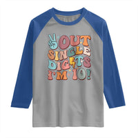 Funny Retro Groovy 10th Birthday Raglan Shirt Out Single Digits I'm Ten