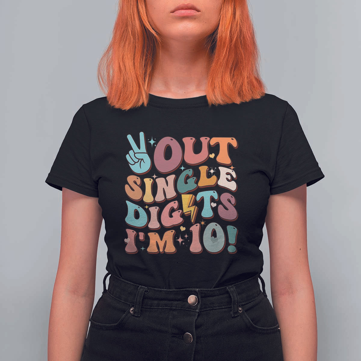 Funny Retro Groovy 10th Birthday T Shirt For Women Out Single Digits I'm Ten