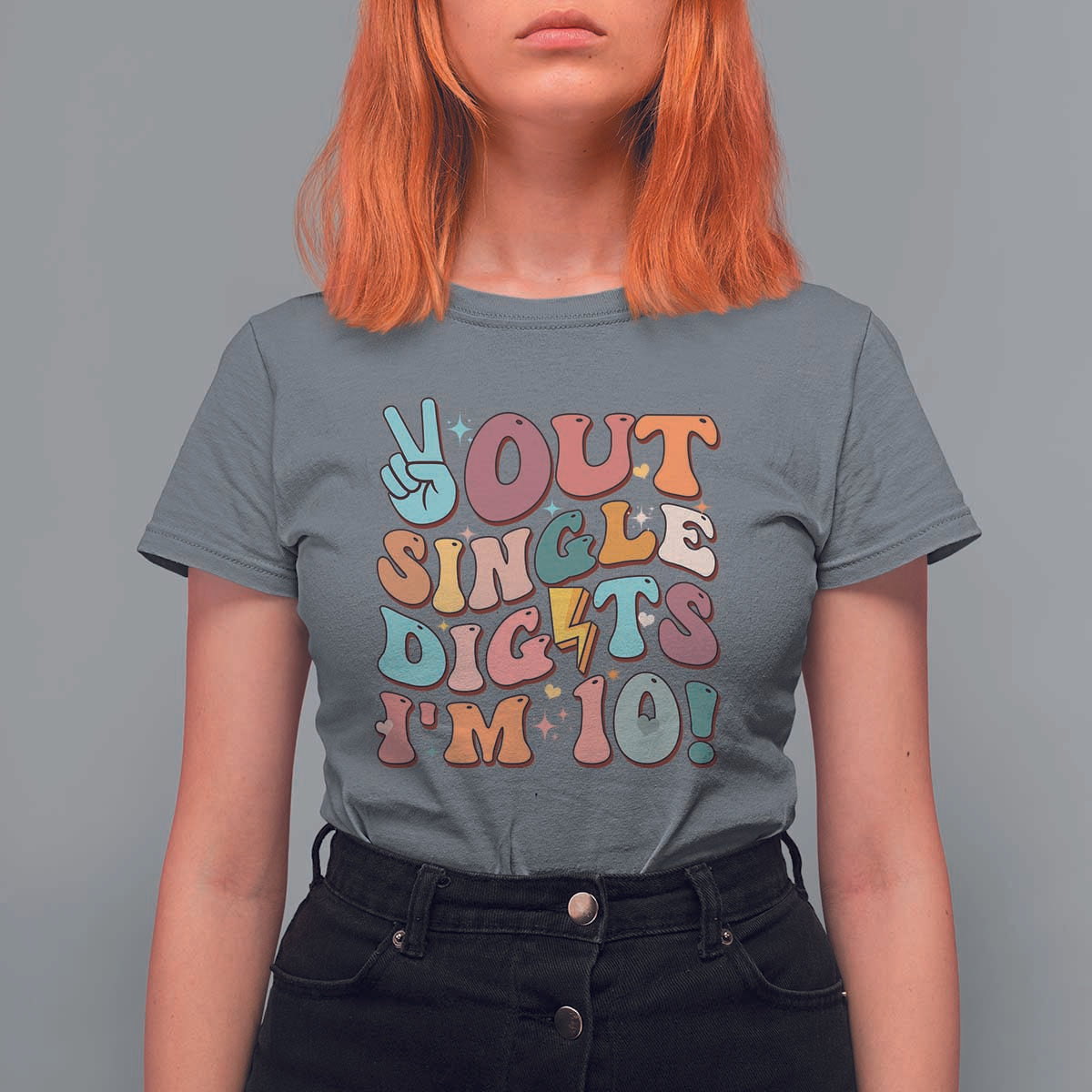 Funny Retro Groovy 10th Birthday T Shirt For Women Out Single Digits I'm Ten