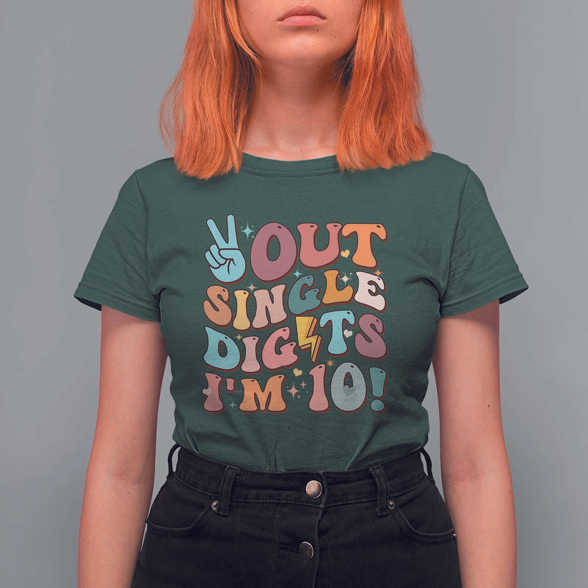 Funny Retro Groovy 10th Birthday T Shirt For Women Out Single Digits I'm Ten
