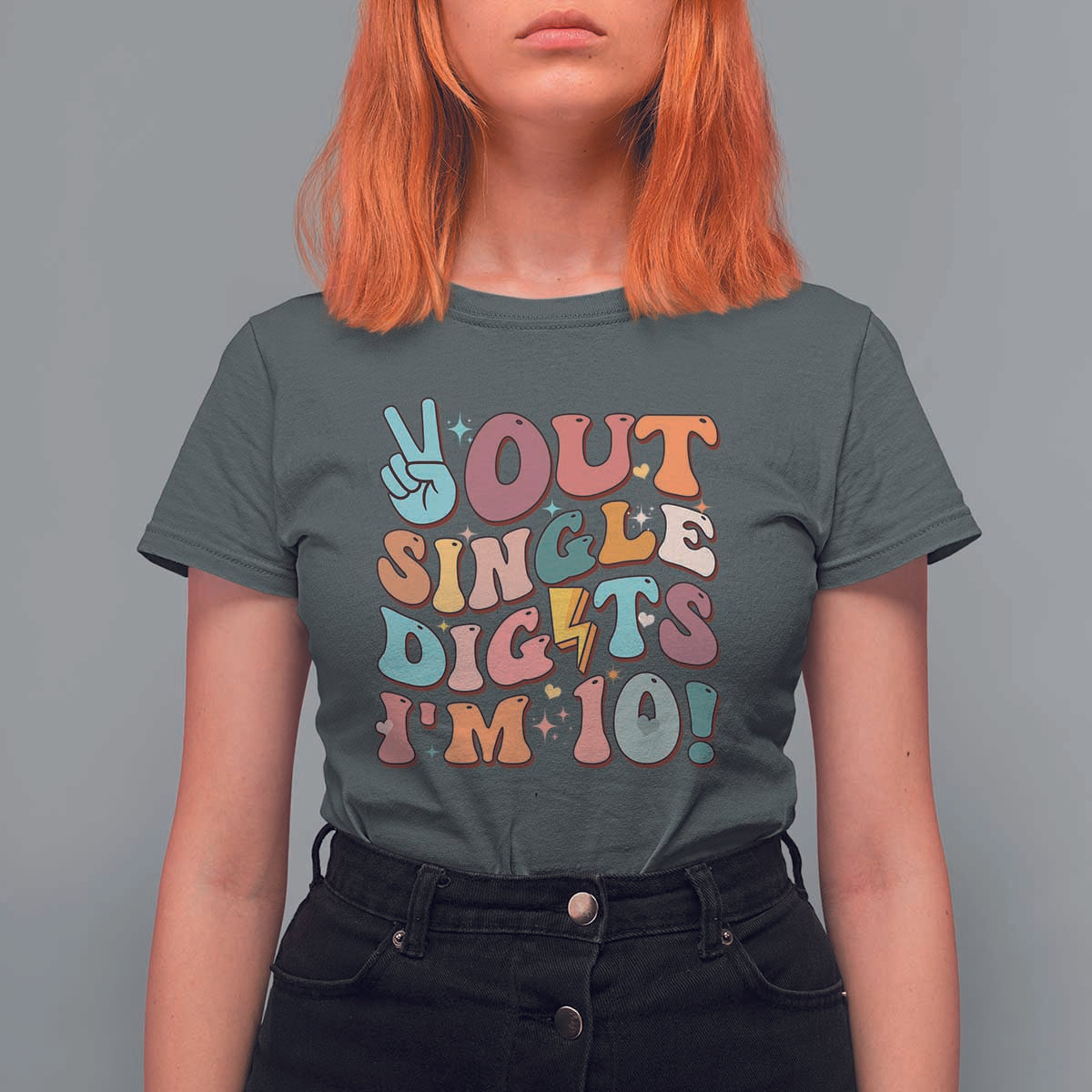 Funny Retro Groovy 10th Birthday T Shirt For Women Out Single Digits I'm Ten