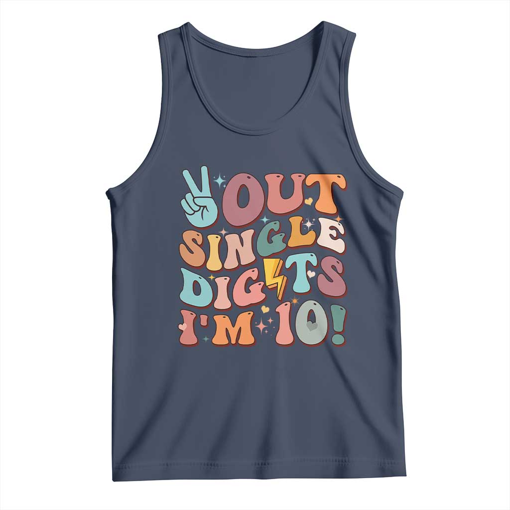 Funny Retro Groovy 10th Birthday Tank Top Out Single Digits I'm Ten