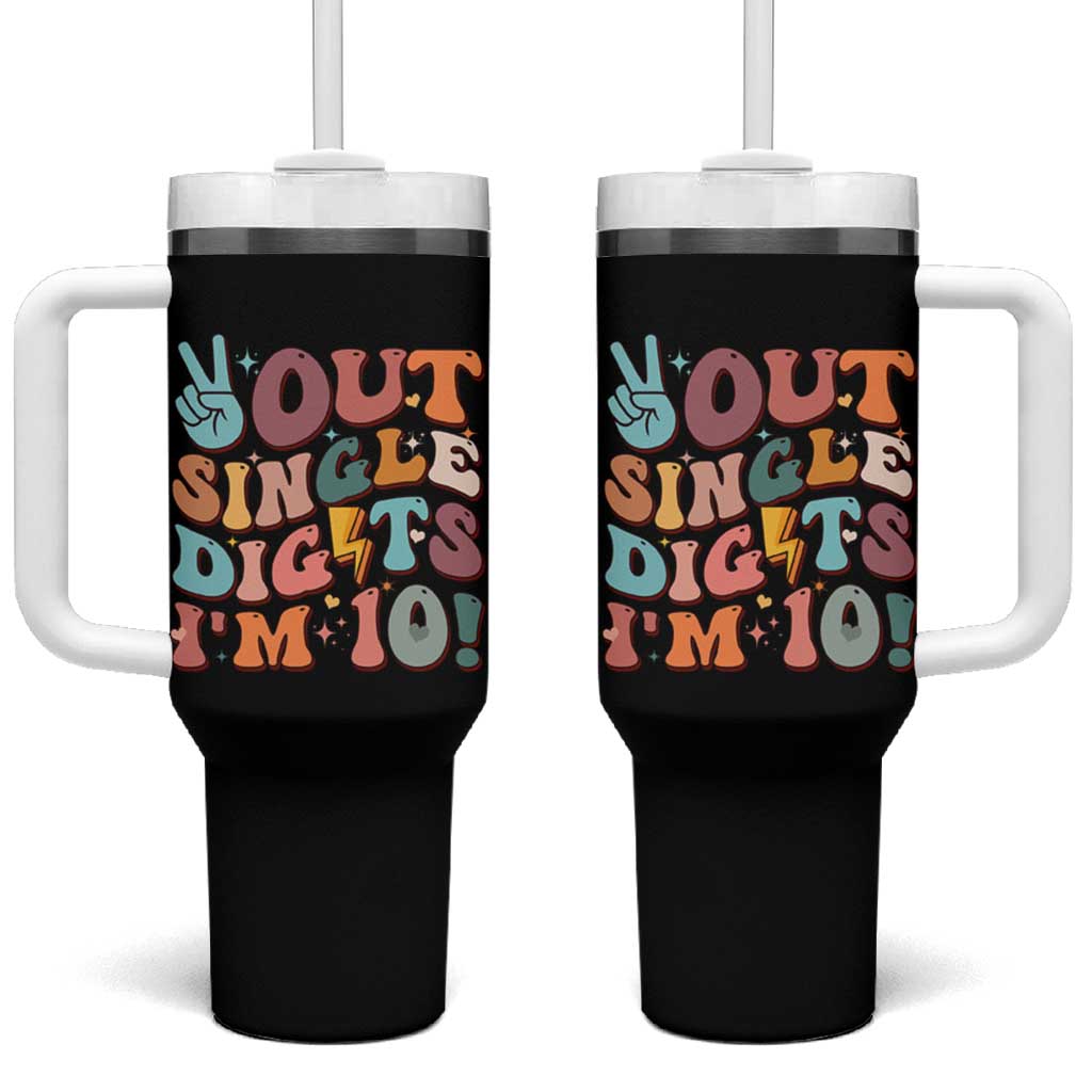 Funny Retro Groovy 10th Birthday Tumbler With Handle Out Single Digits I'm Ten
