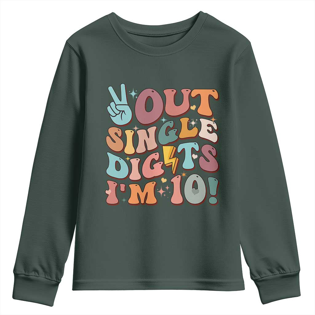 Funny Retro Groovy 10th Birthday Youth Sweatshirt Out Single Digits I'm Ten