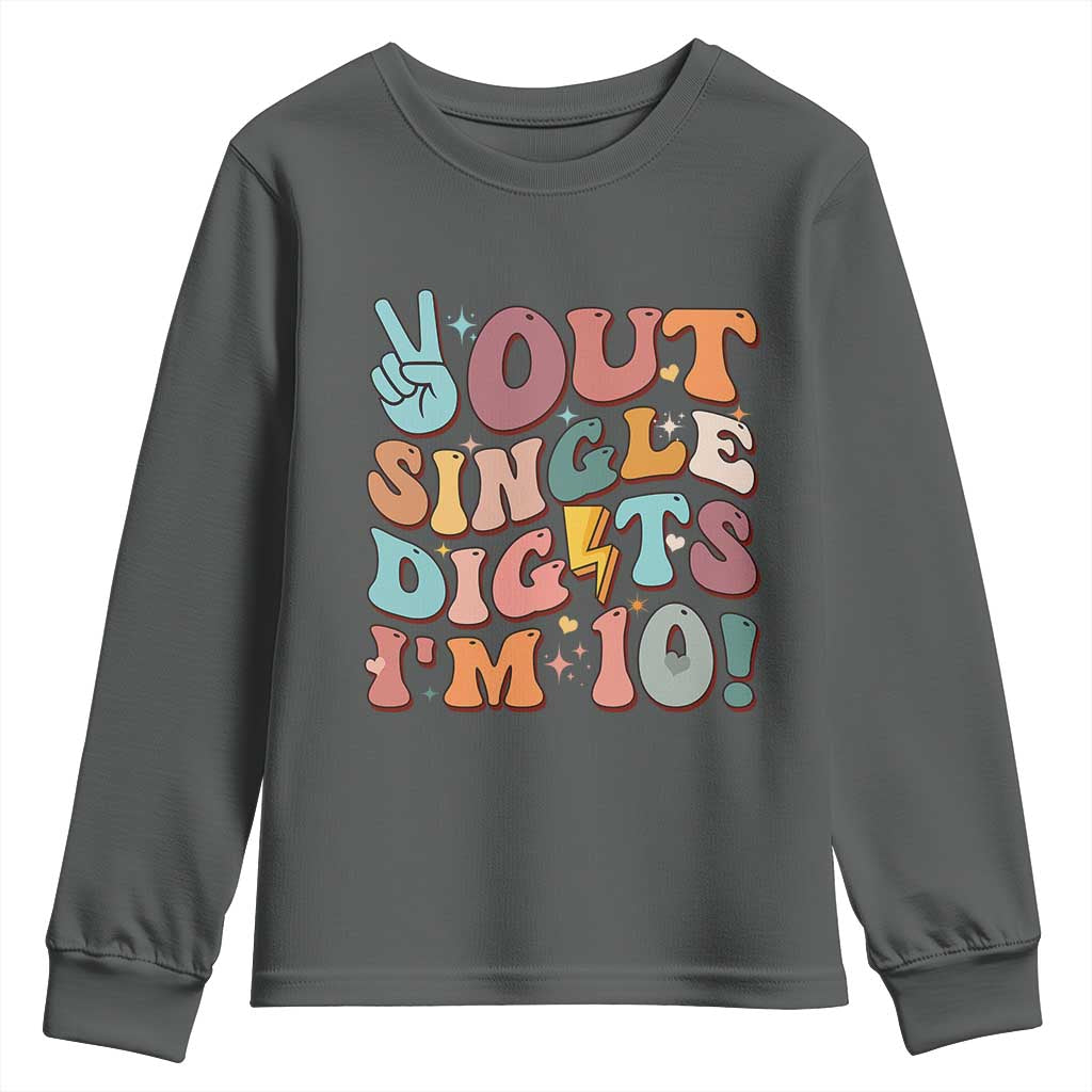 Funny Retro Groovy 10th Birthday Youth Sweatshirt Out Single Digits I'm Ten