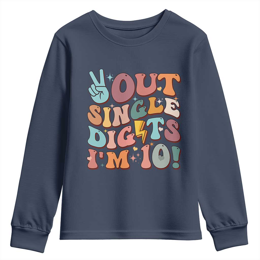 Funny Retro Groovy 10th Birthday Youth Sweatshirt Out Single Digits I'm Ten
