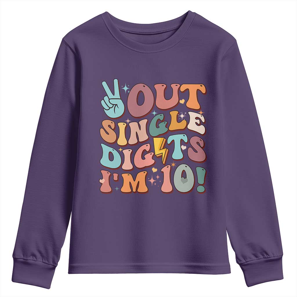 Funny Retro Groovy 10th Birthday Youth Sweatshirt Out Single Digits I'm Ten