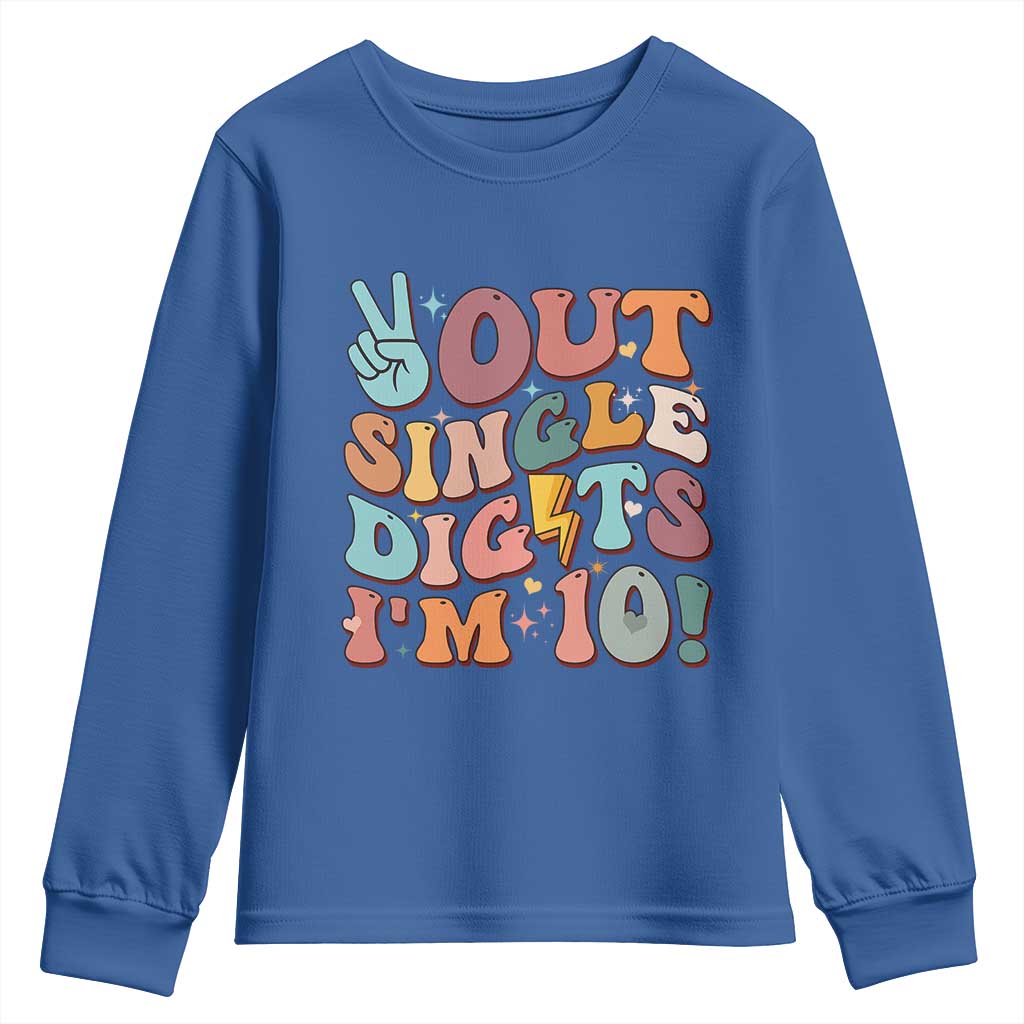 Funny Retro Groovy 10th Birthday Youth Sweatshirt Out Single Digits I'm Ten