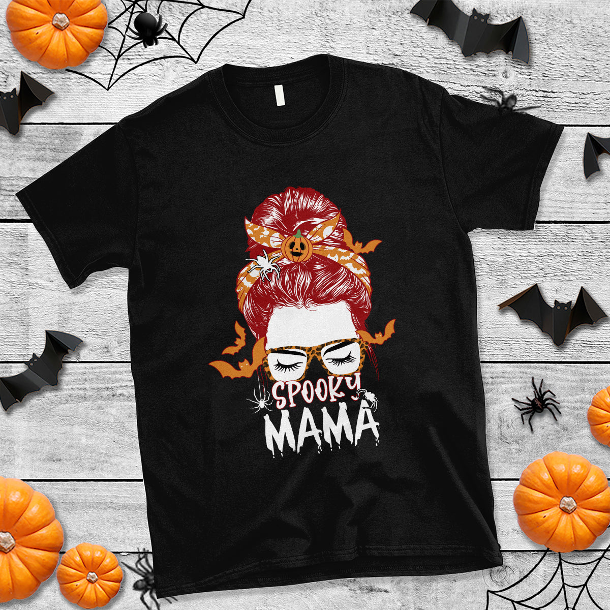 Halloween T Shirt Spooky Mama Halloween Ghost Witchy Spooky Mom Messy Bun T-Shirt for Mom Women, Shirt for Halloween lovers, Spooky Season - Wonder Print Shop