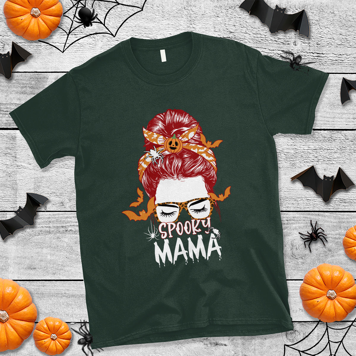 Halloween T Shirt Spooky Mama Halloween Ghost Witchy Spooky Mom Messy Bun T-Shirt for Mom Women, Shirt for Halloween lovers, Spooky Season - Wonder Print Shop