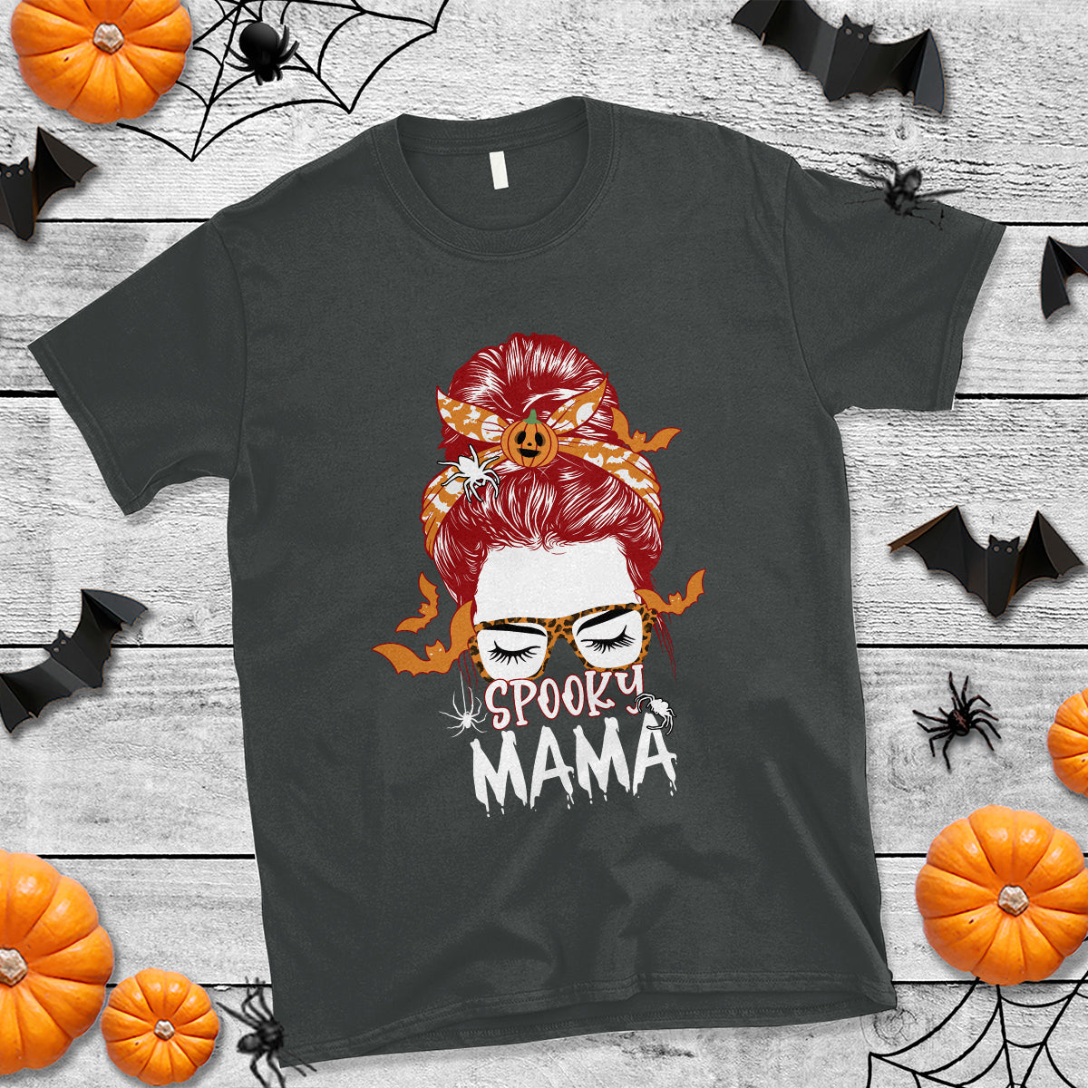 Halloween T Shirt Spooky Mama Halloween Ghost Witchy Spooky Mom Messy Bun T-Shirt for Mom Women, Shirt for Halloween lovers, Spooky Season - Wonder Print Shop