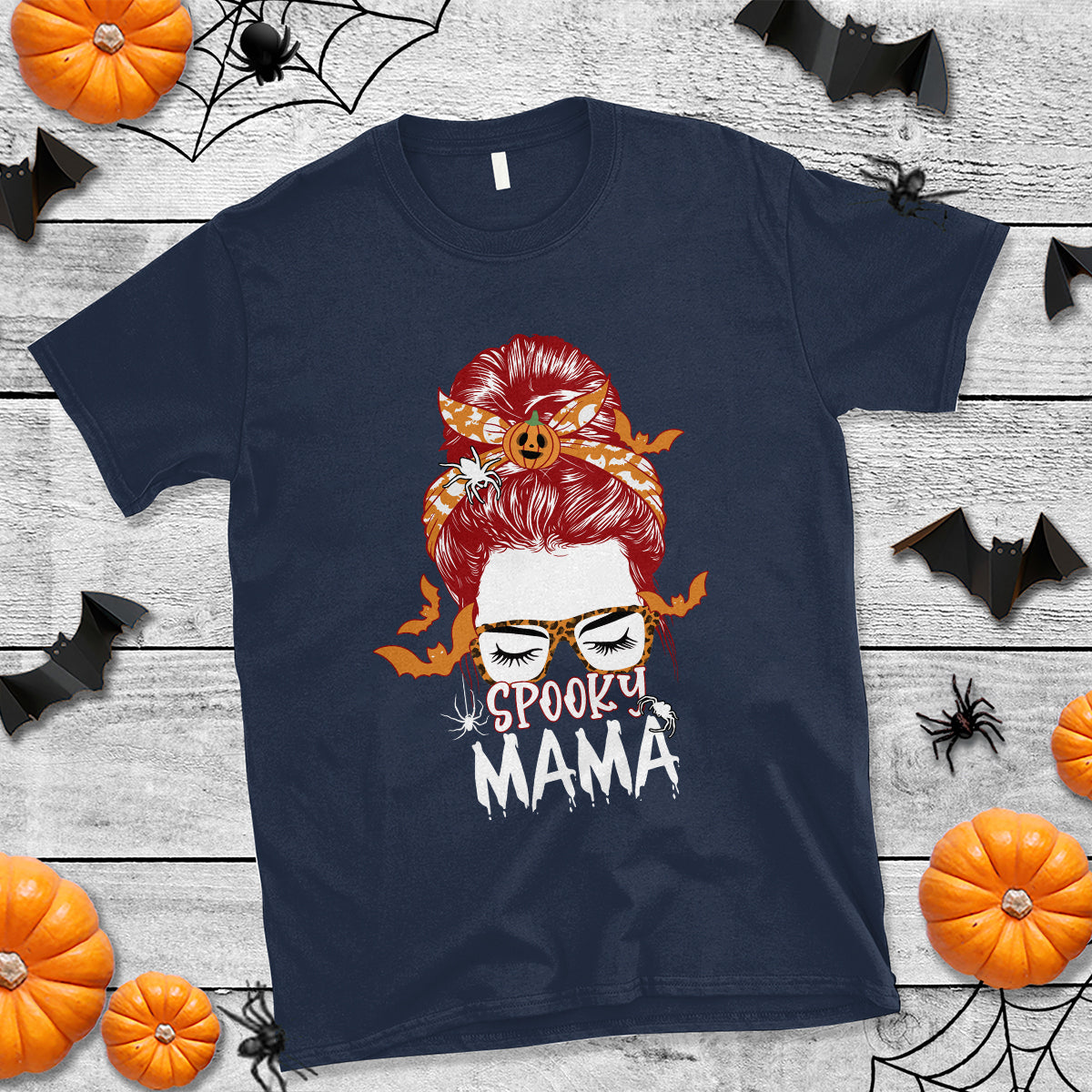 Halloween T Shirt Spooky Mama Halloween Ghost Witchy Spooky Mom Messy Bun T-Shirt for Mom Women, Shirt for Halloween lovers, Spooky Season - Wonder Print Shop