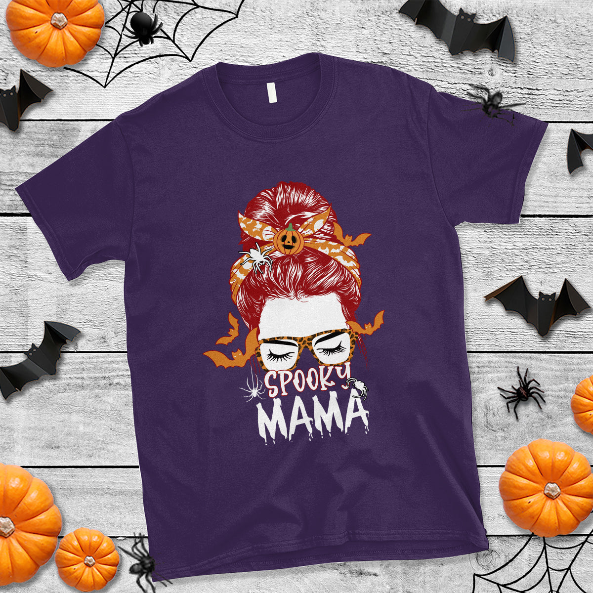 Halloween T Shirt Spooky Mama Halloween Ghost Witchy Spooky Mom Messy Bun T-Shirt for Mom Women, Shirt for Halloween lovers, Spooky Season - Wonder Print Shop
