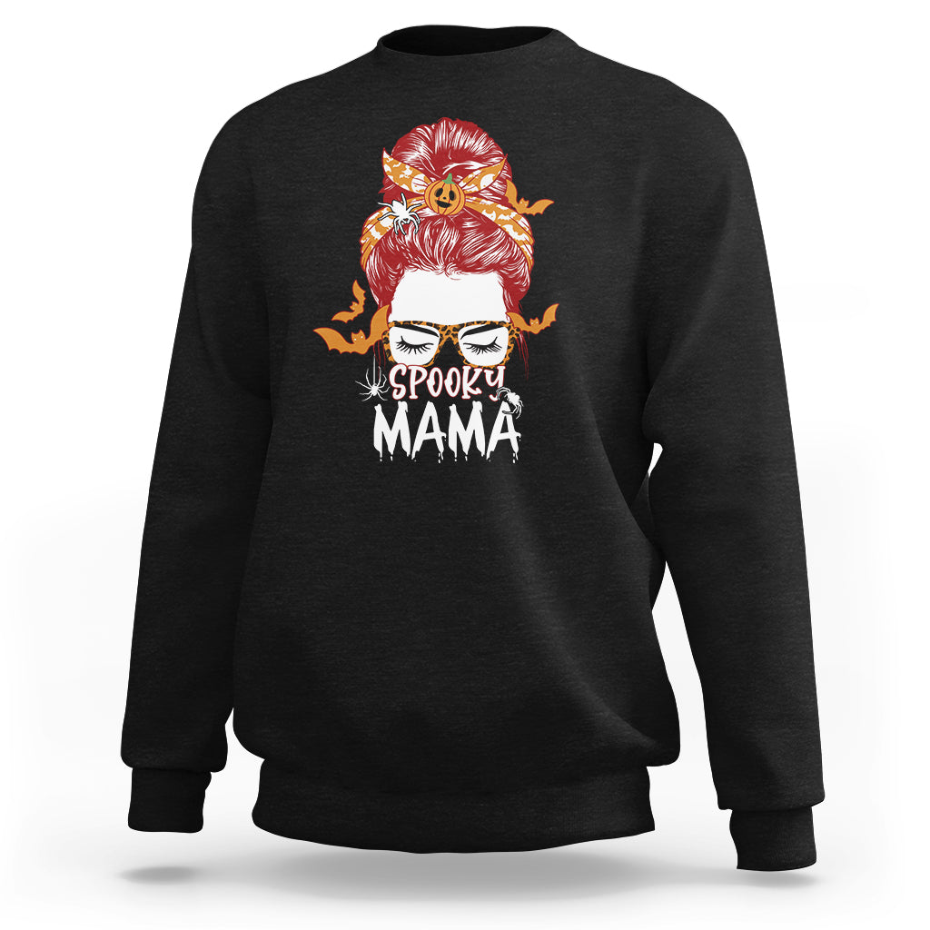 Halloween Sweatshirt Spooky Mama Halloween Ghost Witchy Spooky Mom Messy Bun T-Shirt for Mom Women, Shirt for Halloween lovers, Spooky Season - Wonder Print Shop